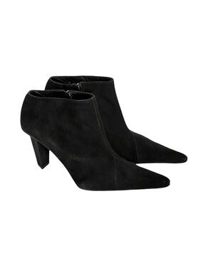 Robert Clergerie Paris Black Suede Ankle Boots Pointed Toe Sculptural Heel US 7